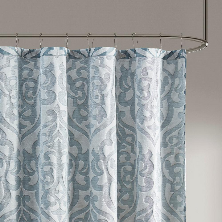 Madison Park Odette Jacquard Shower Curtain - Grey Damask Medallion Design - 72x72 Inches