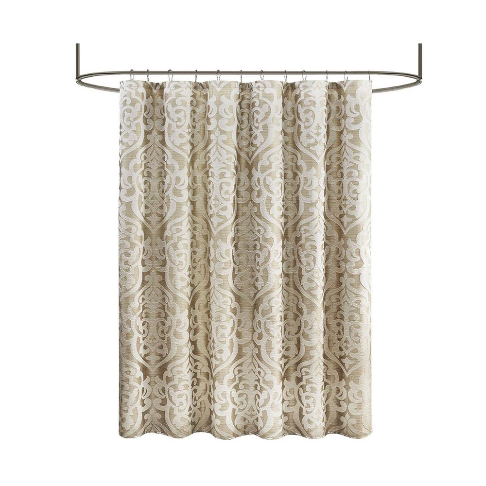 Madison Park Odette Jacquard Shower Curtain - Ivory Damask Medallion Design - 72x72 Inches