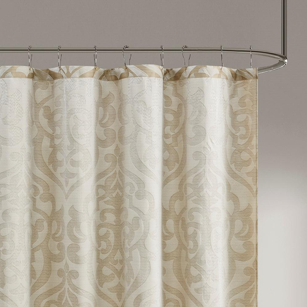 Madison Park Odette Jacquard Shower Curtain - Ivory Damask Medallion Design - 72x72 Inches