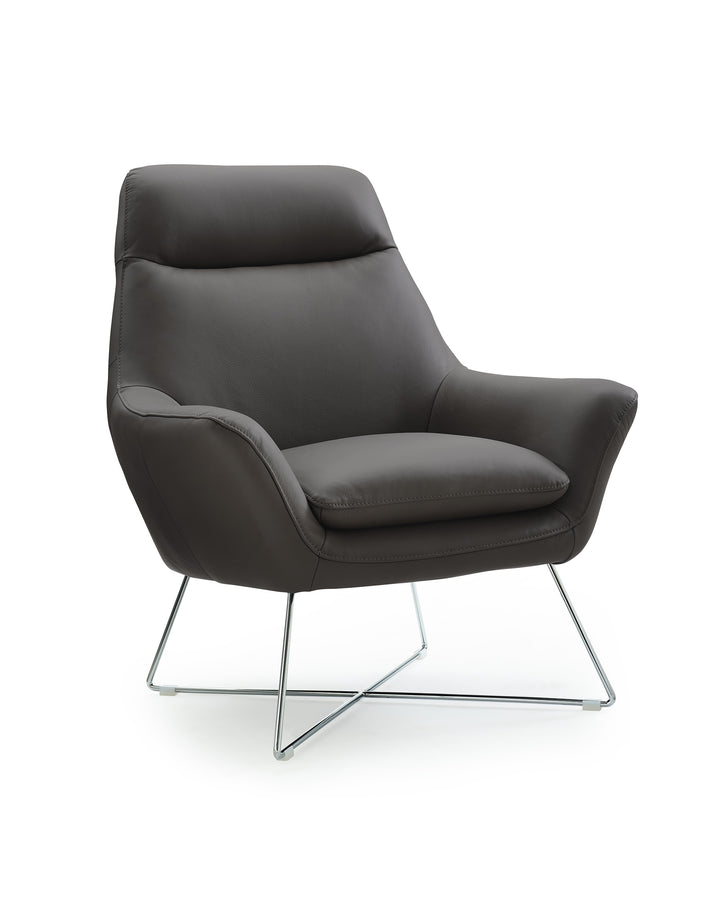 Modern Dark Gray Top Grain Italian Leather Accent Chair-3