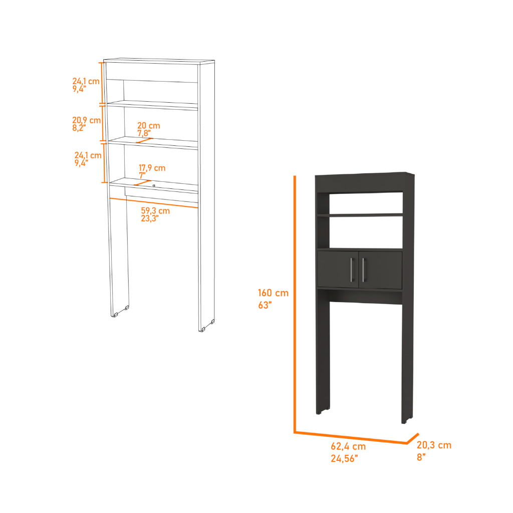 Over The Toilet Cabinet Jozz, Double Door, Two Shelves, Black Wengue Finish