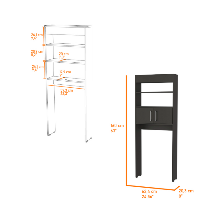 Over The Toilet Cabinet Jozz, Double Door, Two Shelves, Black Wengue Finish