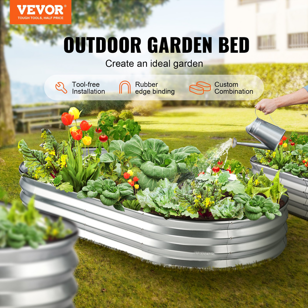 VEVOR Raised Garden Bed, 70.9x35.4x11 inch Galvanized Metal Planter Box, Outdoor Planting Boxes with Open Base, for Growing Flowers/Vegetables/Herbs in Backyard/Garden/Patio/Balcony, Silver