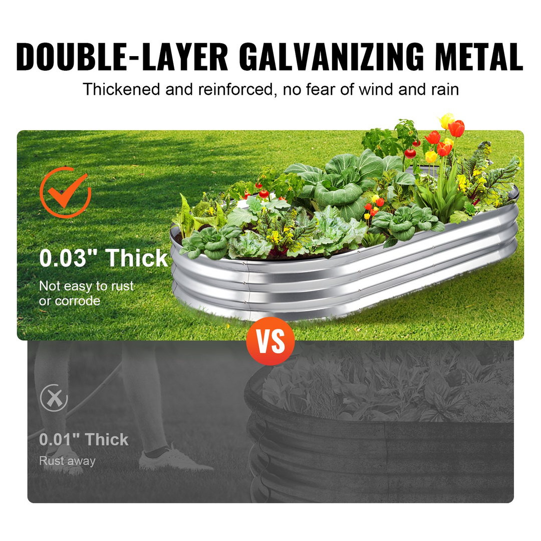 VEVOR Raised Garden Bed, 70.9x35.4x11 inch Galvanized Metal Planter Box, Outdoor Planting Boxes with Open Base, for Growing Flowers/Vegetables/Herbs in Backyard/Garden/Patio/Balcony, Silver