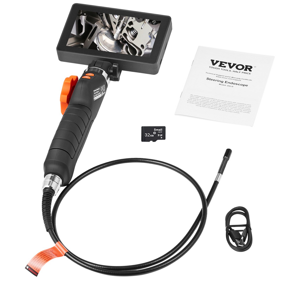 VEVOR Articulating Borescope Camera with Light, Two-Way Articulated Endoscope Inspection Camera with 6.4mm Tiny Lens, 5" IPS 1080P HD Screen, 8X Zoom, 8 LED Light Snake Camera for Automotive, Plumbing