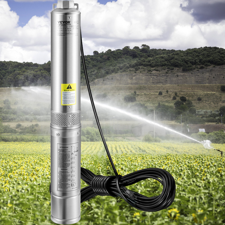 VEVOR Deep Well Submersible Pump - 2HP/1500W, 230V/60Hz, 37GPM, 427 ft Head, Stainless Steel Water Pump