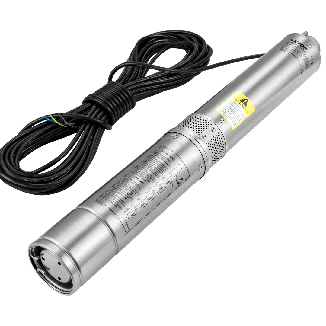 VEVOR Deep Well Submersible Pump - 2HP/1500W, 230V/60Hz, 37GPM, 427 ft Head, Stainless Steel Water Pump