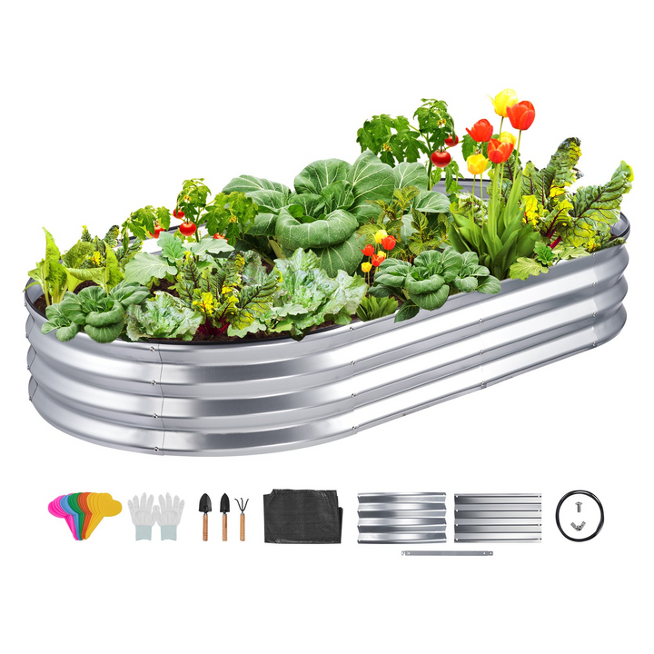 VEVOR Raised Garden Bed, 70.9x35.4x11 inch Galvanized Metal Planter Box, Outdoor Planting Boxes with Open Base, for Growing Flowers/Vegetables/Herbs in Backyard/Garden/Patio/Balcony, Silver