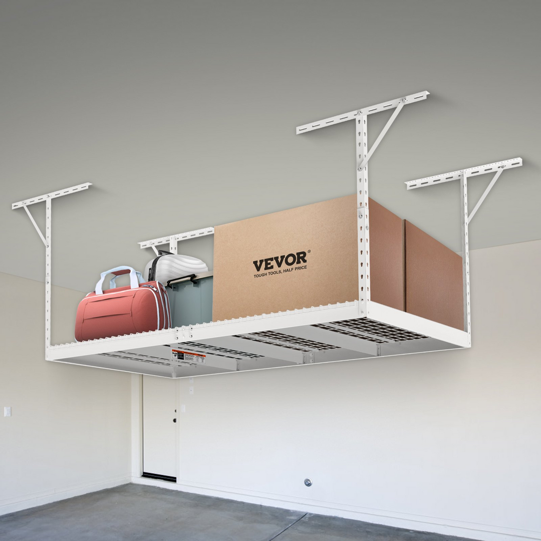 VEVOR Overhead Garage Storage Rack - 4x8 Heavy Duty Adjustable Ceiling Storage Racks (White)