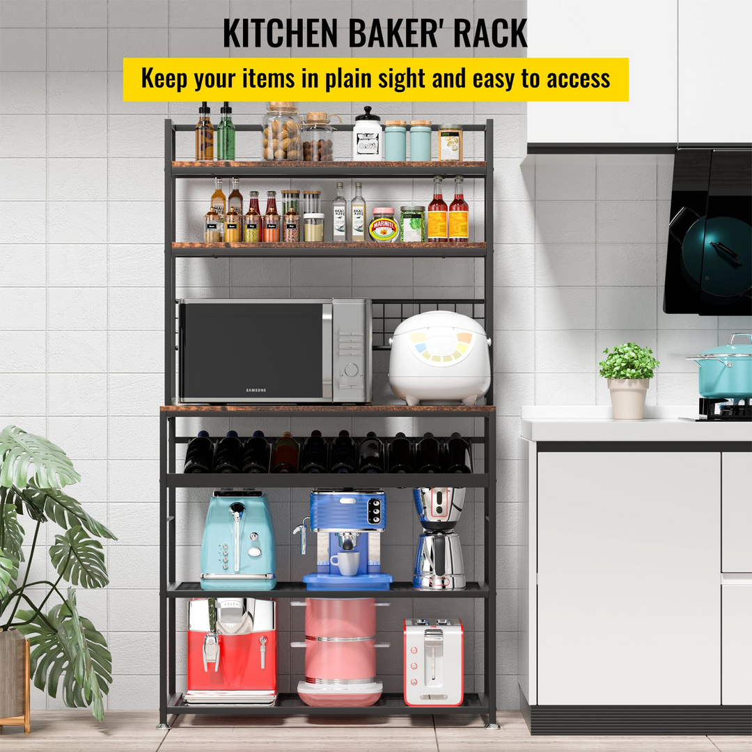VEVOR Kitchen Wine Baker's Rack - Microwave Oven Stand, 6-Tier Kitchen Rack with Storage
