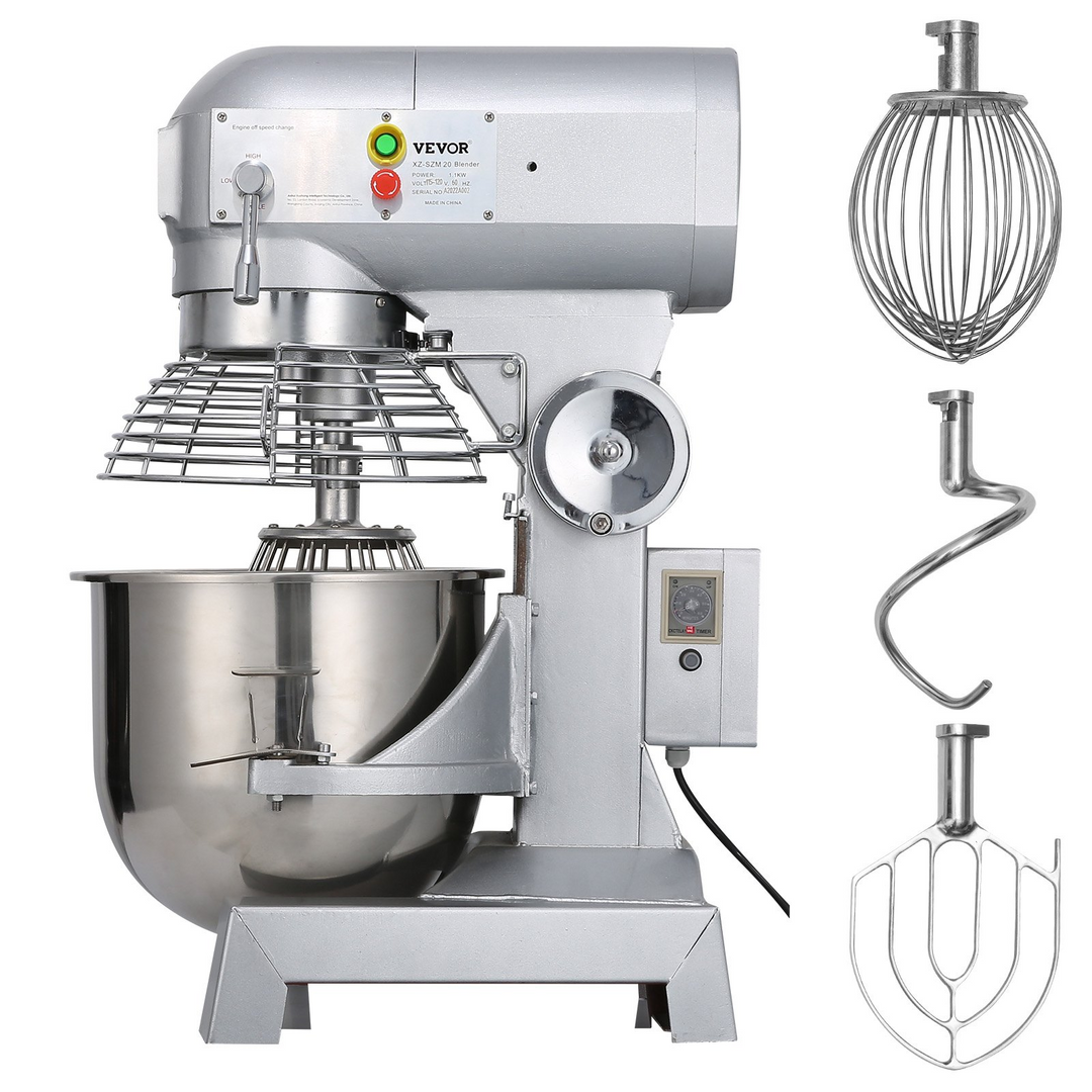 VEVOR Commercial Food Mixer 20Qt 750W 3-Speed Adjustable Heavy Duty with Stainless Steel Bowl