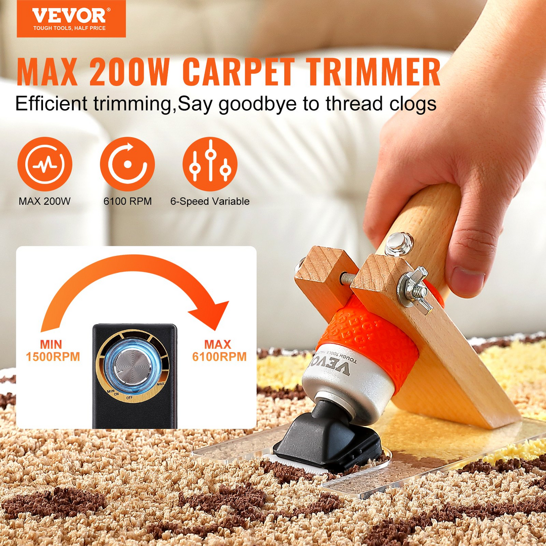 VEVOR Carpet Trimmer with Shearing Guide - Electric Speed Adjustable Rug Carver with 2 Blades