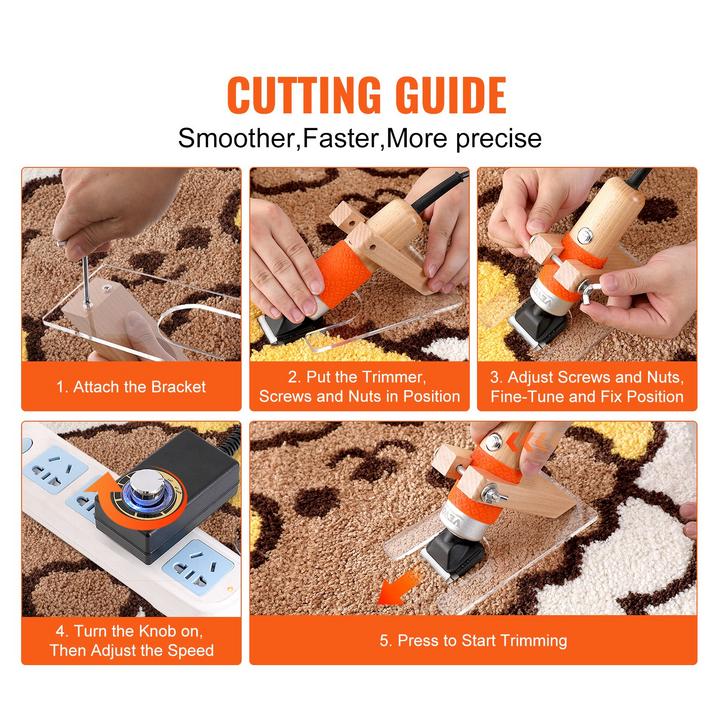 VEVOR Carpet Trimmer with Shearing Guide - Electric Speed Adjustable Rug Carver with 2 Blades