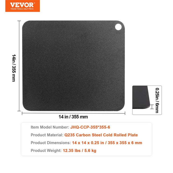 VEVOR Pizza Steel, 14" x 14" x 1/4" Pizza Steel Plate for Oven, Pre-Seasoned Carbon Steel Pizza Baking Stone with 20X Higher Conductivity, Heavy Duty Rustproof Pizza Pan for Outdoor Grill, Indoor Oven