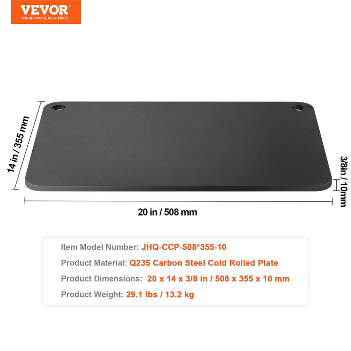 VEVOR Pizza Steel, 20" x 14" x 3/8" Pizza Steel Plate for Oven, Pre-Seasoned Carbon Steel Pizza Baking Stone with 20X Higher Conductivity, Heavy Duty Rustproof Pizza Pan for Outdoor Grill, Indoor Oven