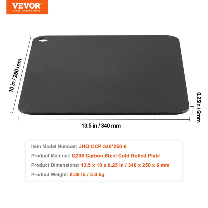 VEVOR Pizza Steel, 13.5" x 10" x 1/4" Pizza Steel Plate for Oven, Pre-Seasoned Carbon Steel Pizza Baking Stone with 20X Higher Conductivity, Heavy Duty Pizza Pan for Outdoor Grill, Indoor Oven