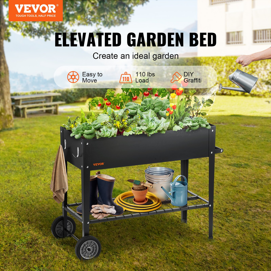 VEVOR Raised Garden Bed, 42.5 x 19.5 x 31.5 inch Galvanized Metal Planter Box, Elevated Outdoor Planting Boxes with Legs, for Growing Flowers/Vegetables/Herbs in Backyard/Garden/Patio/Balcony, Black