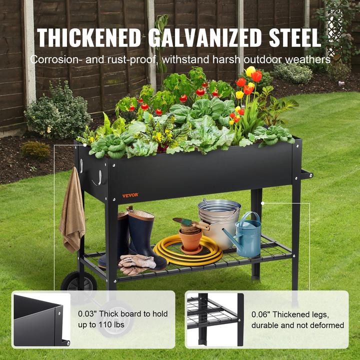 VEVOR Raised Garden Bed, 42.5 x 19.5 x 31.5 inch Galvanized Metal Planter Box, Elevated Outdoor Planting Boxes with Legs, for Growing Flowers/Vegetables/Herbs in Backyard/Garden/Patio/Balcony, Black