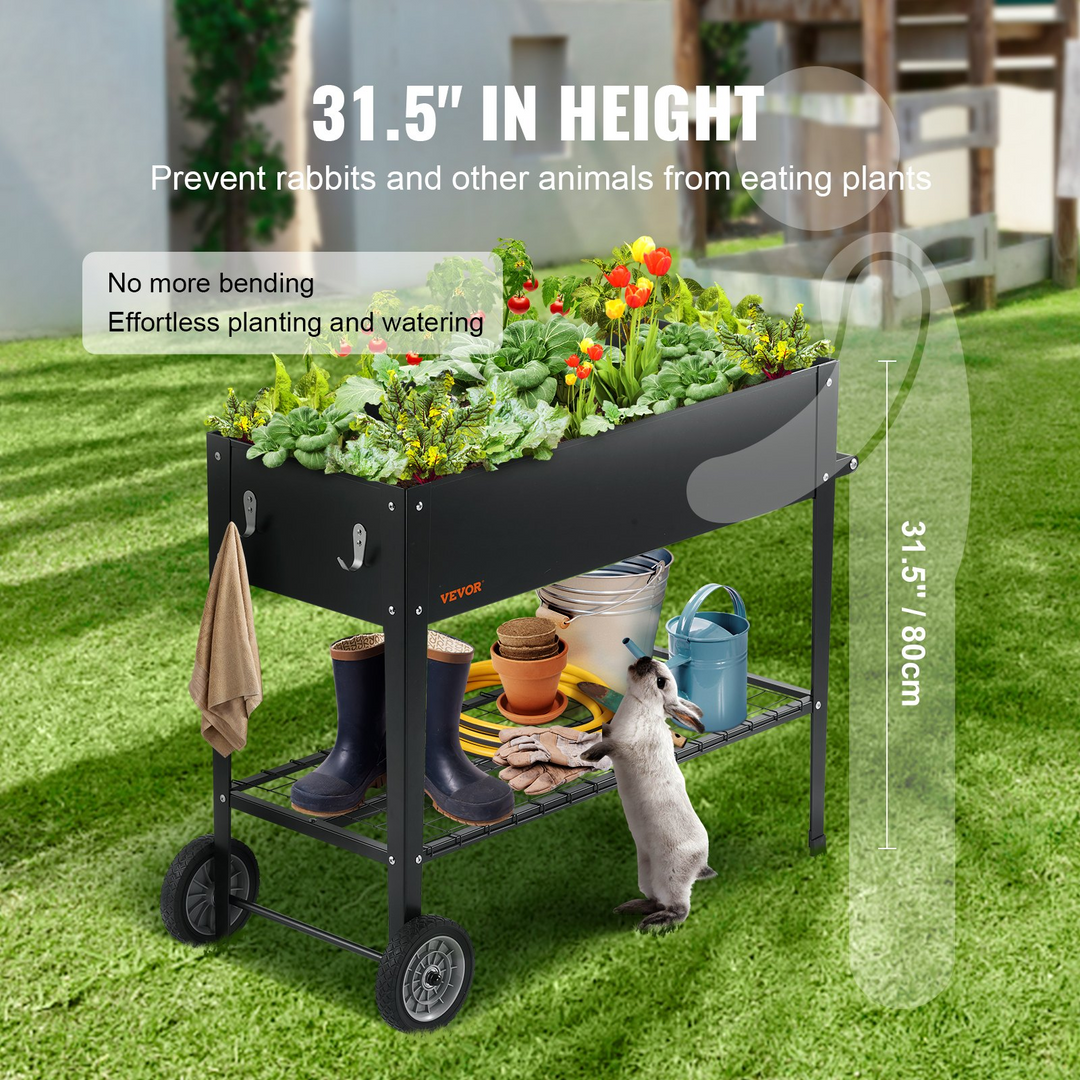 VEVOR Raised Garden Bed, 42.5 x 19.5 x 31.5 inch Galvanized Metal Planter Box, Elevated Outdoor Planting Boxes with Legs, for Growing Flowers/Vegetables/Herbs in Backyard/Garden/Patio/Balcony, Black