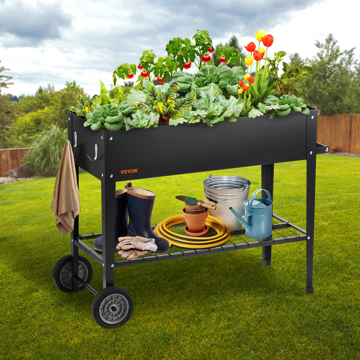 VEVOR Raised Garden Bed, 42.5 x 19.5 x 31.5 inch Galvanized Metal Planter Box, Elevated Outdoor Planting Boxes with Legs, for Growing Flowers/Vegetables/Herbs in Backyard/Garden/Patio/Balcony, Black