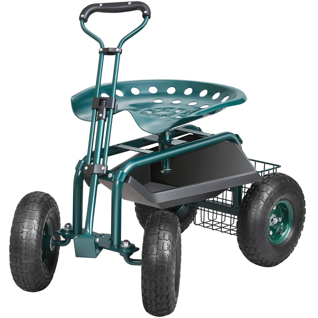 VEVOR Green Garden Cart Rolling Workseat: Versatile Gardening Stool with Swivel Seat and Large Storage