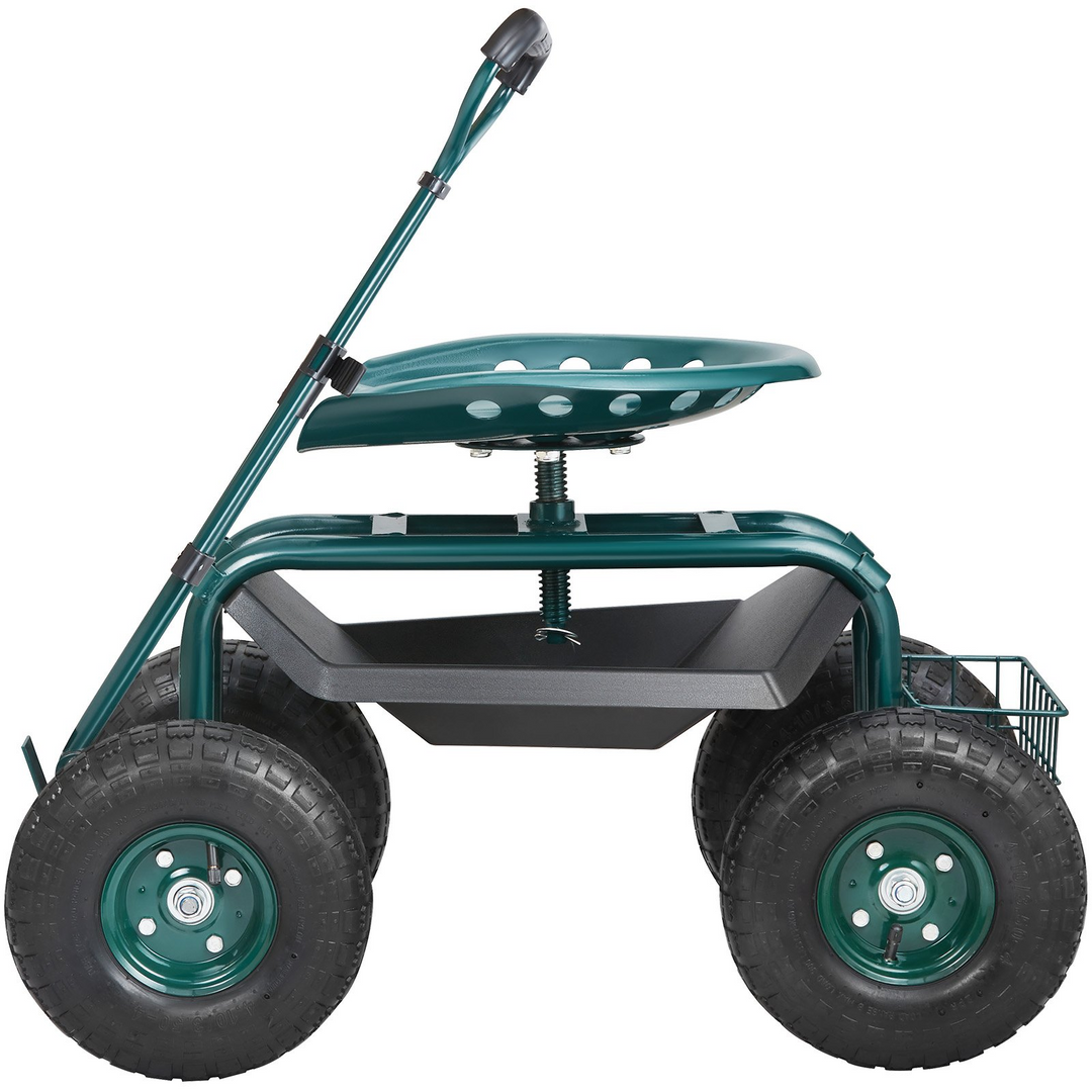 VEVOR Green Garden Cart Rolling Workseat: Versatile Gardening Stool with Swivel Seat and Large Storage