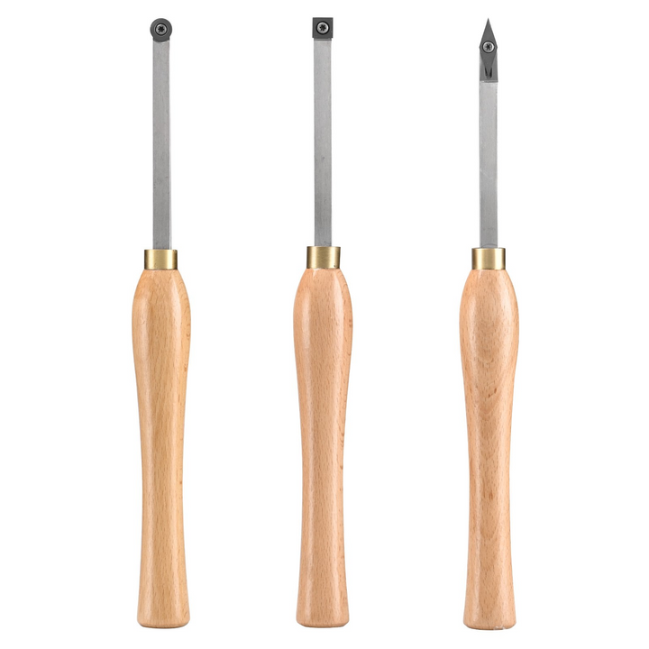 VEVOR Wood Lathe Chisel Set, 3 PCS Woodworking Turning Tools, Includes Square, Round, Diamond Carbide Blades, 7.87" Comfortable Grip Handles, Wood Chisel Set with Wooden Box For Turning Pens or Small