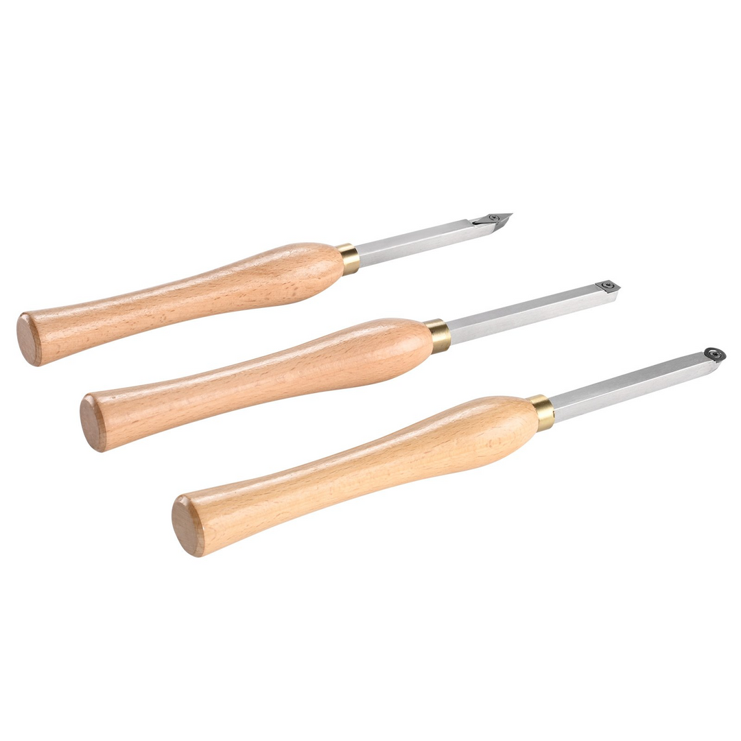 VEVOR Wood Lathe Chisel Set, 3 PCS Woodworking Turning Tools, Includes Square, Round, Diamond Carbide Blades, 7.87" Comfortable Grip Handles, Wood Chisel Set with Wooden Box For Turning Pens or Small