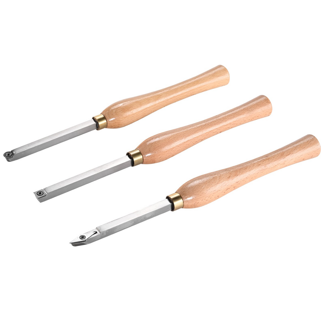 VEVOR Wood Lathe Chisel Set, 3 PCS Woodworking Turning Tools, Includes Square, Round, Diamond Carbide Blades, 7.87" Comfortable Grip Handles, Wood Chisel Set with Wooden Box For Turning Pens or Small