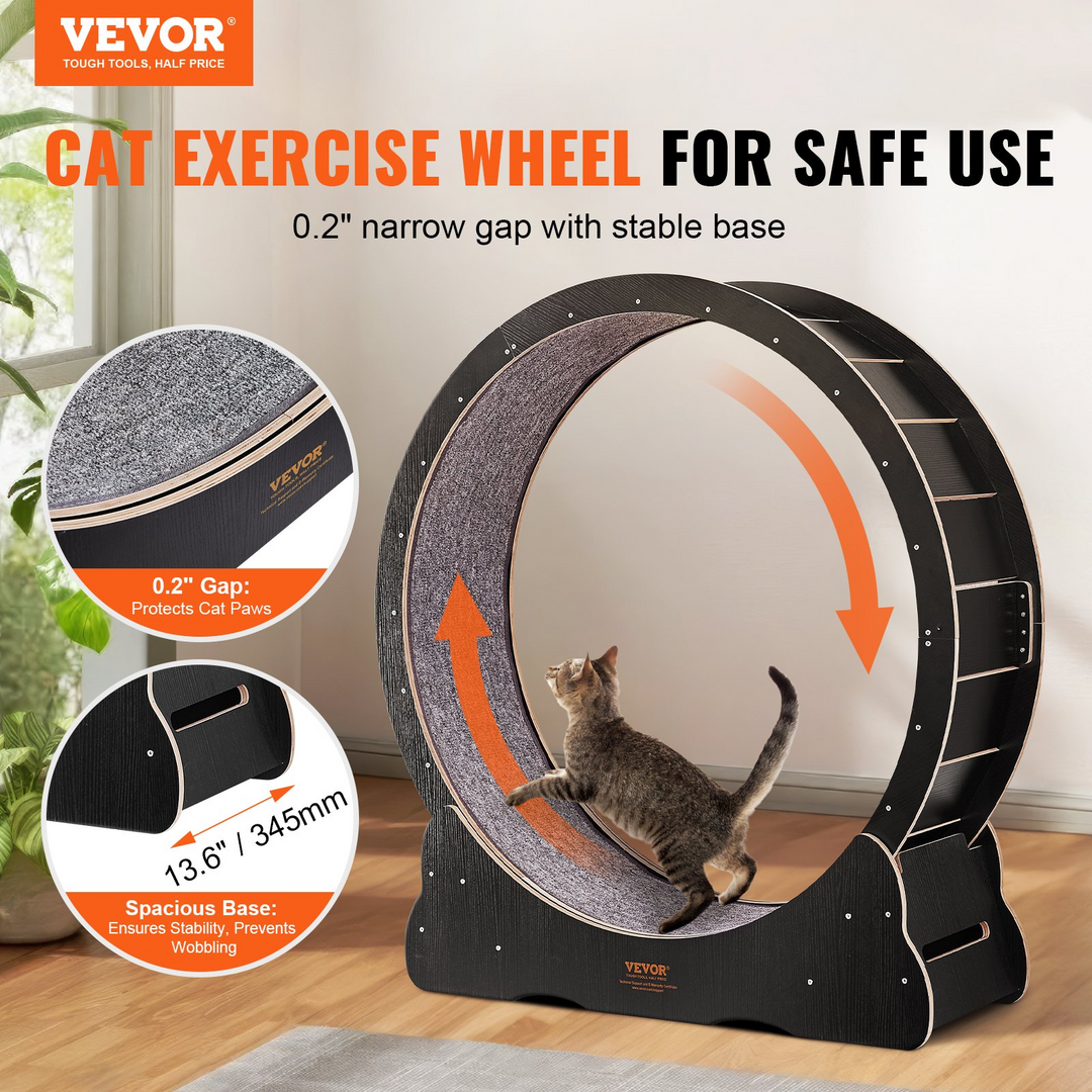 VEVOR Cat Exercise Wheel | Large 43.3" Indoor Cat Treadmill with Detachable Carpet & Teaser