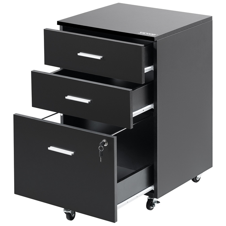 VEVOR File Cabinet, 3-Drawer Wood Filing Cabinet, Locking Office Cabinet for Letter/A4 Size, Black