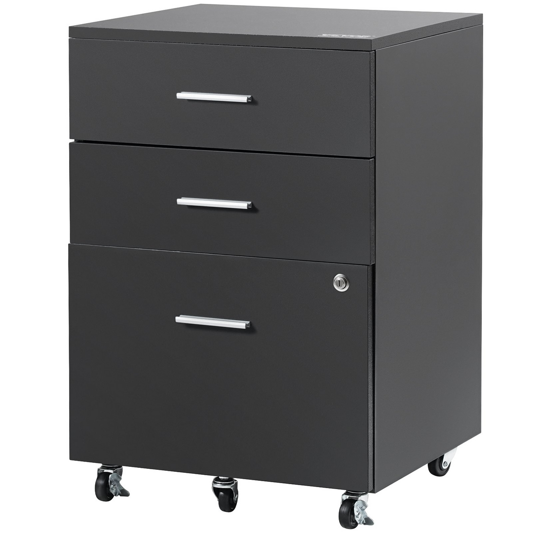 VEVOR File Cabinet, 3-Drawer Wood Filing Cabinet, Locking Office Cabinet for Letter/A4 Size, Black