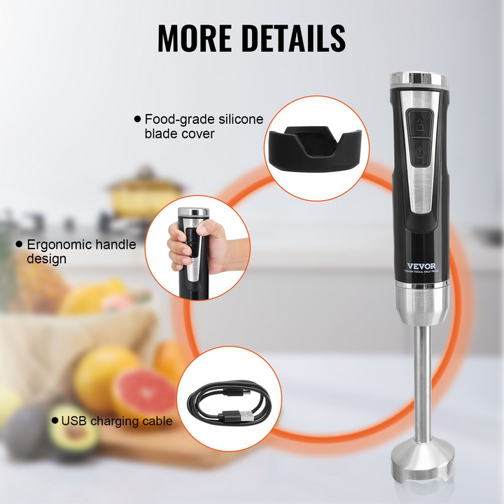 VEVOR Commercial Immersion Blender - 200 Watt 8-Speed Heavy Duty Hand Mixer, Stainless Steel Blade