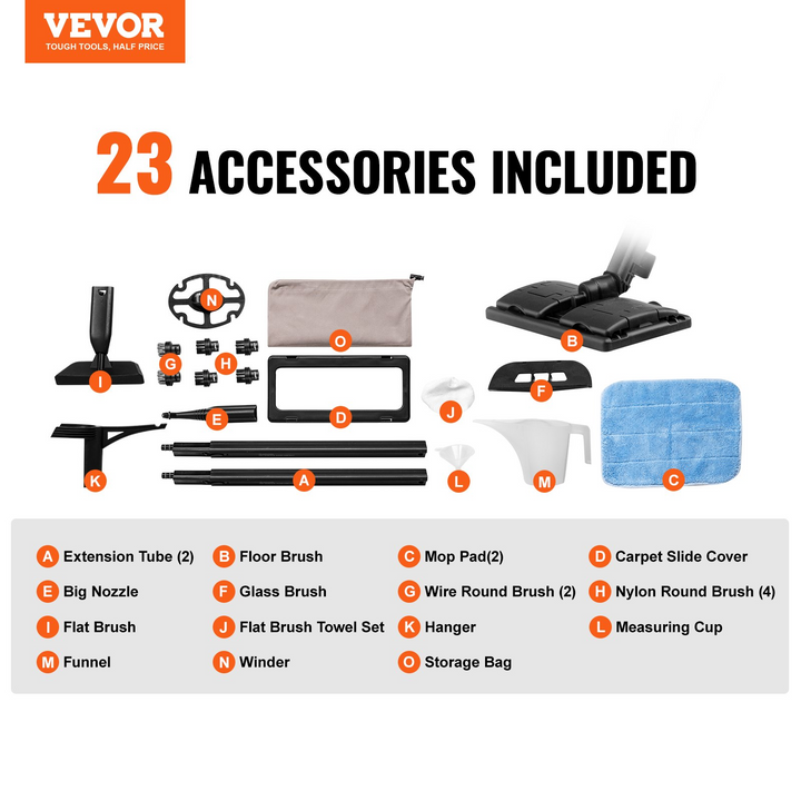 VEVOR Portable Steam Cleaner for Home Use - 20 Accessories, 51oz Tank, 18ft Power Cord