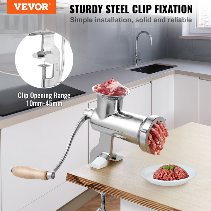 VEVOR Manual Meat Grinder - All Stainless Steel, Hand Operated with Tabletop Clamp, 2 Grinding Plates & Sausage Stuffer