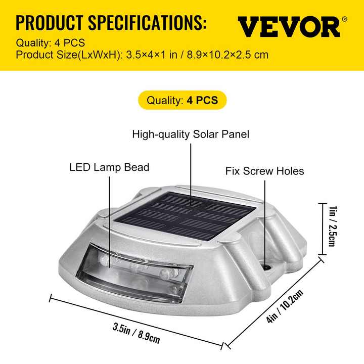 VEVOR Driveway Lights 4-Pack Solar Driveway Lights Bright White with Screw Solar Deck Lights Outdoor Waterproof Wireless Dock Lights 6 LEDs for Path Warning Garden Walkway Sidewalk Steps