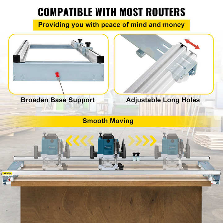 VEVOR Router Sled, 60 inches / 152.4cm Width, Slab Guide Jig for Woodworking with Locking Function, Portable and Easy to Adjust, Trimming Planing Machine for Wood Flattening, Home DIY