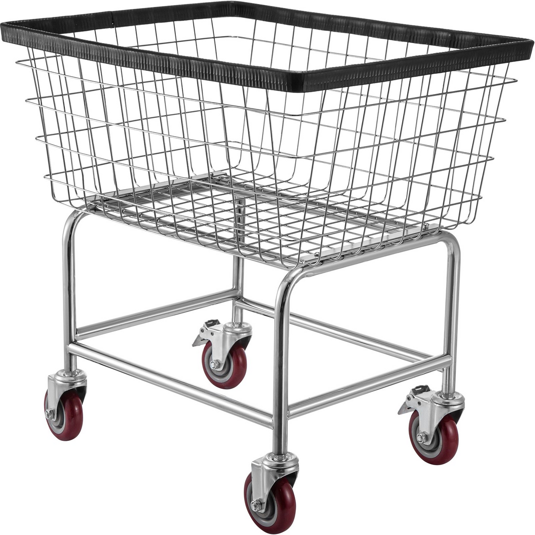 VEVOR Wire Laundry Cart, 2.5 Bushel Wire Laundry Basket with Wheels, 21''x27''x27.5'' Commercial Wire Laundry Basket Cart, Steel Frame with Chrome Finish, 4inch Casters, Wire Basket Cart For Laundry