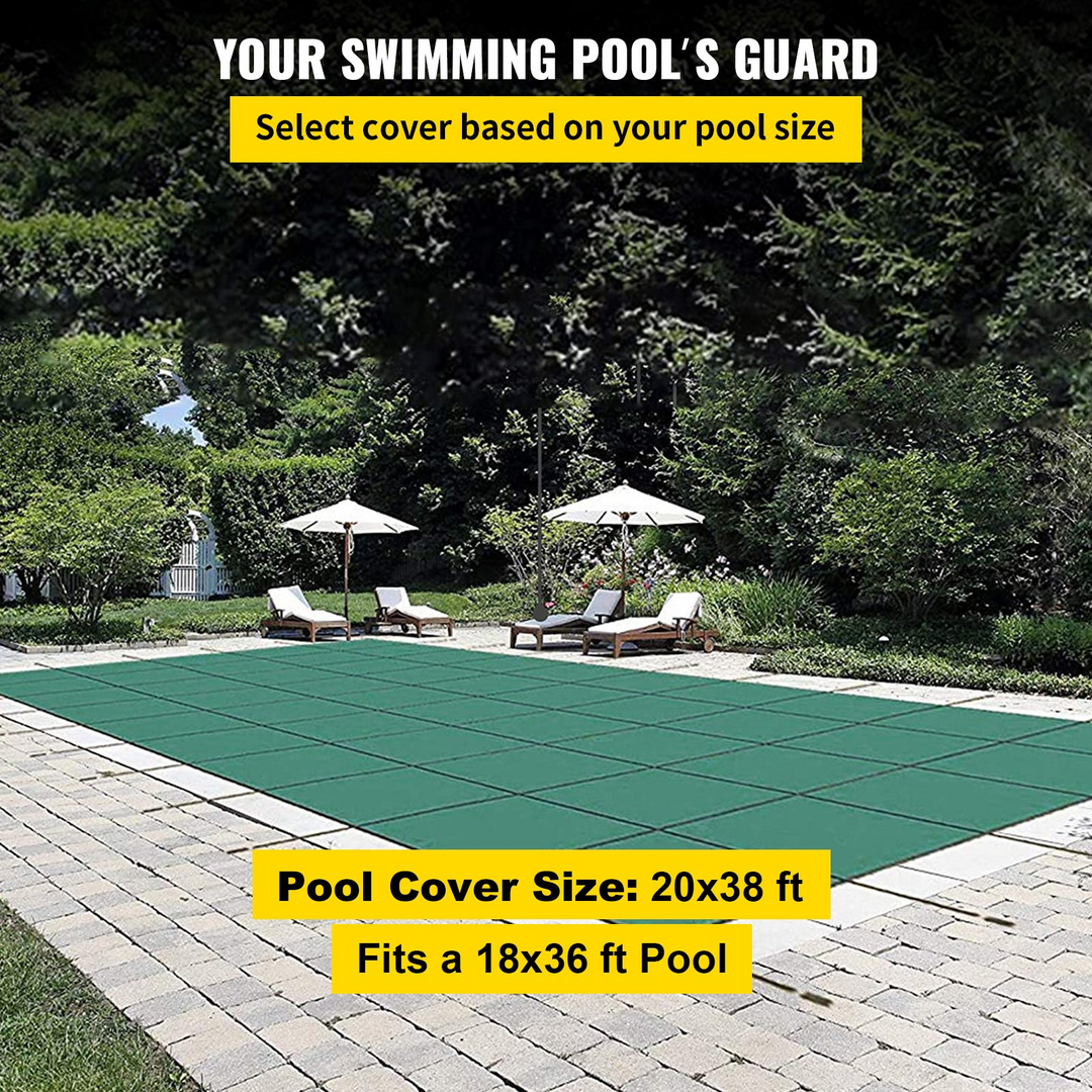 VEVOR Pool Safety Cover 20x38 ft Rectangle Inground Green Mesh Solid Cover