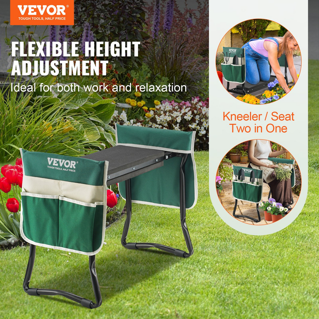 VEVOR Garden Kneeler and Seat, 330 lbs Load Capacity, 8" EVA Wide Pad, Foldable Garden Stool, Kneeling Bench for Gardening with Tool Bag, Gifts for Women, Grandparents, Seniors, Mom and Dad