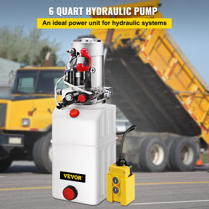 VEVOR Hydraulic Power Unit 6 Quart Double Acting Pump DC12V - Dump Truck Dump Trailer