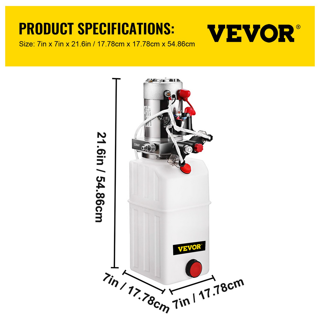 VEVOR Hydraulic Power Unit 6 Quart Double Acting Pump DC12V - Dump Truck Dump Trailer