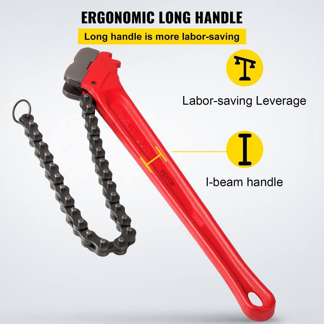 VEVOR Chain Wrench Pipe 36-Inch, Heavy Duty Oil Filter Chain Wrench with 4-1/2 to 7-1/2 Inch Capacity, 30-Inch Chain Length Plumbing Pipe Tool