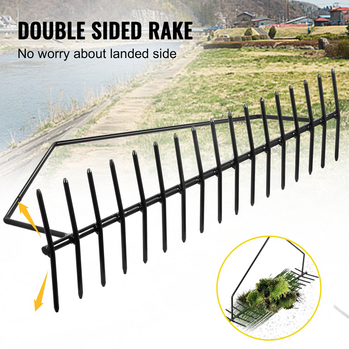 VEVOR Pond Rake - 32 inch Aquatic Weed Rake with Double-Sided Lake Weed Cutter and 66ft Rope