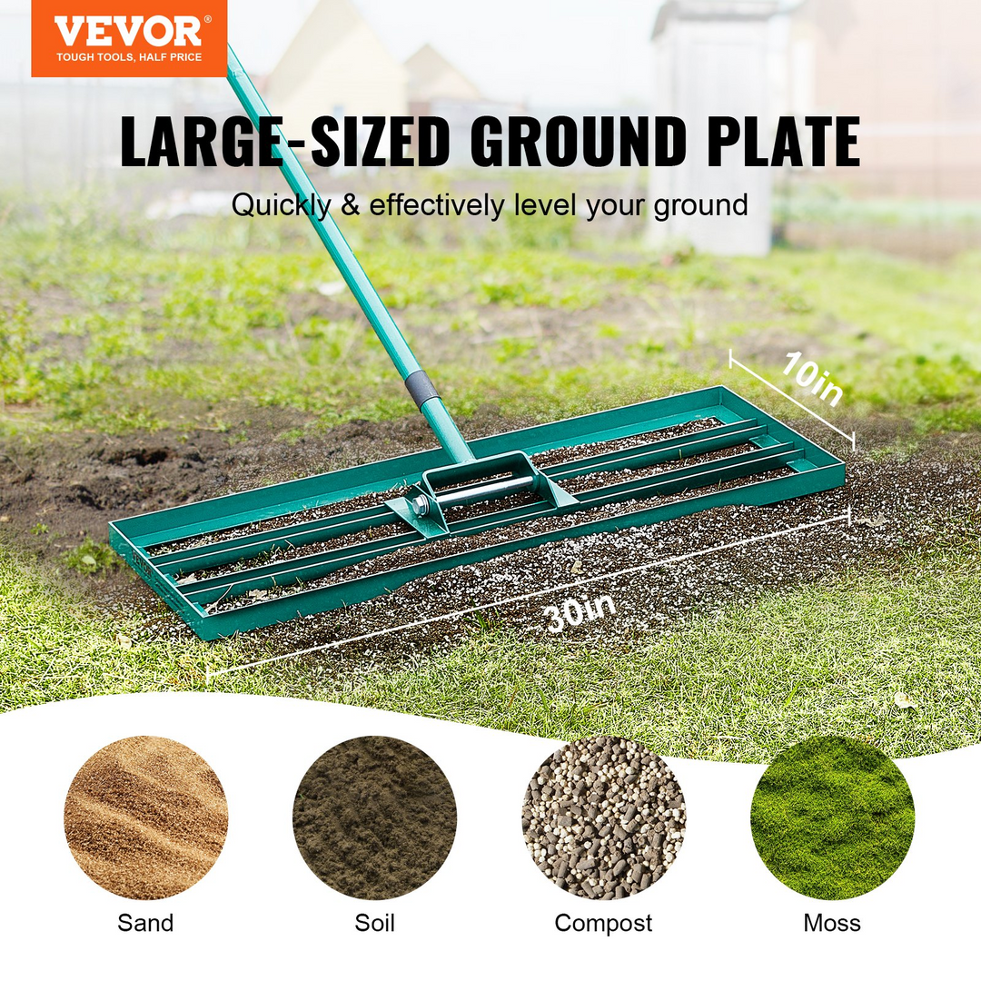 VEVOR Lawn Leveling Rake, 30"x10" Level Lawn Tool, Heavy-duty Lawn Leveler with 78" Steel Extended Handle, Yard Leveling Rake Suit for Garden, Golf Lawn, Farm