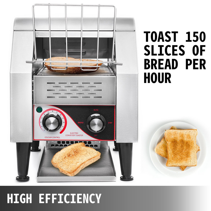 VEVOR Commercial Conveyor Toaster - 150 Slices/Hour, 1340W Stainless Steel