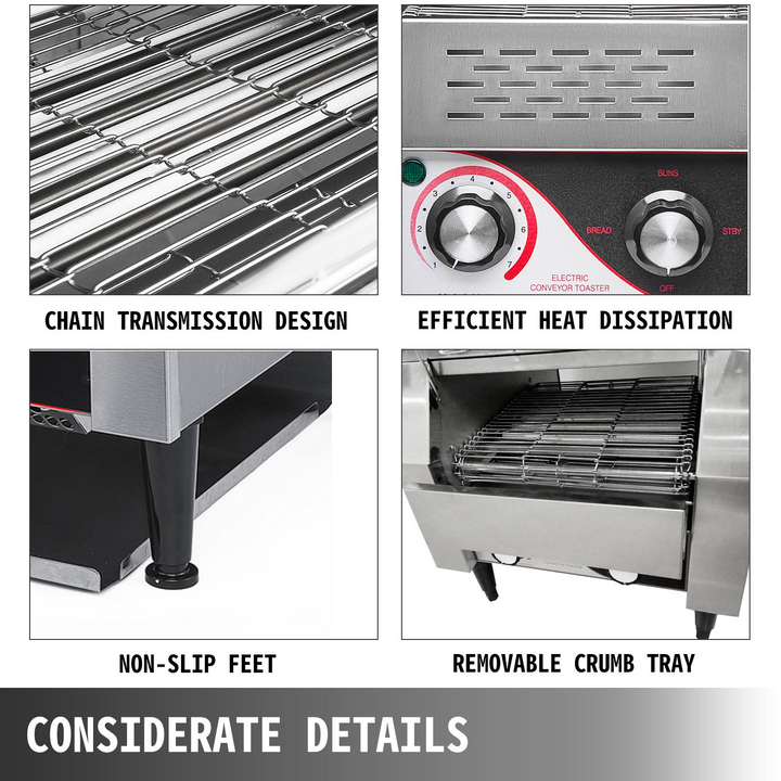 VEVOR Commercial Conveyor Toaster - 150 Slices/Hour, 1340W Stainless Steel