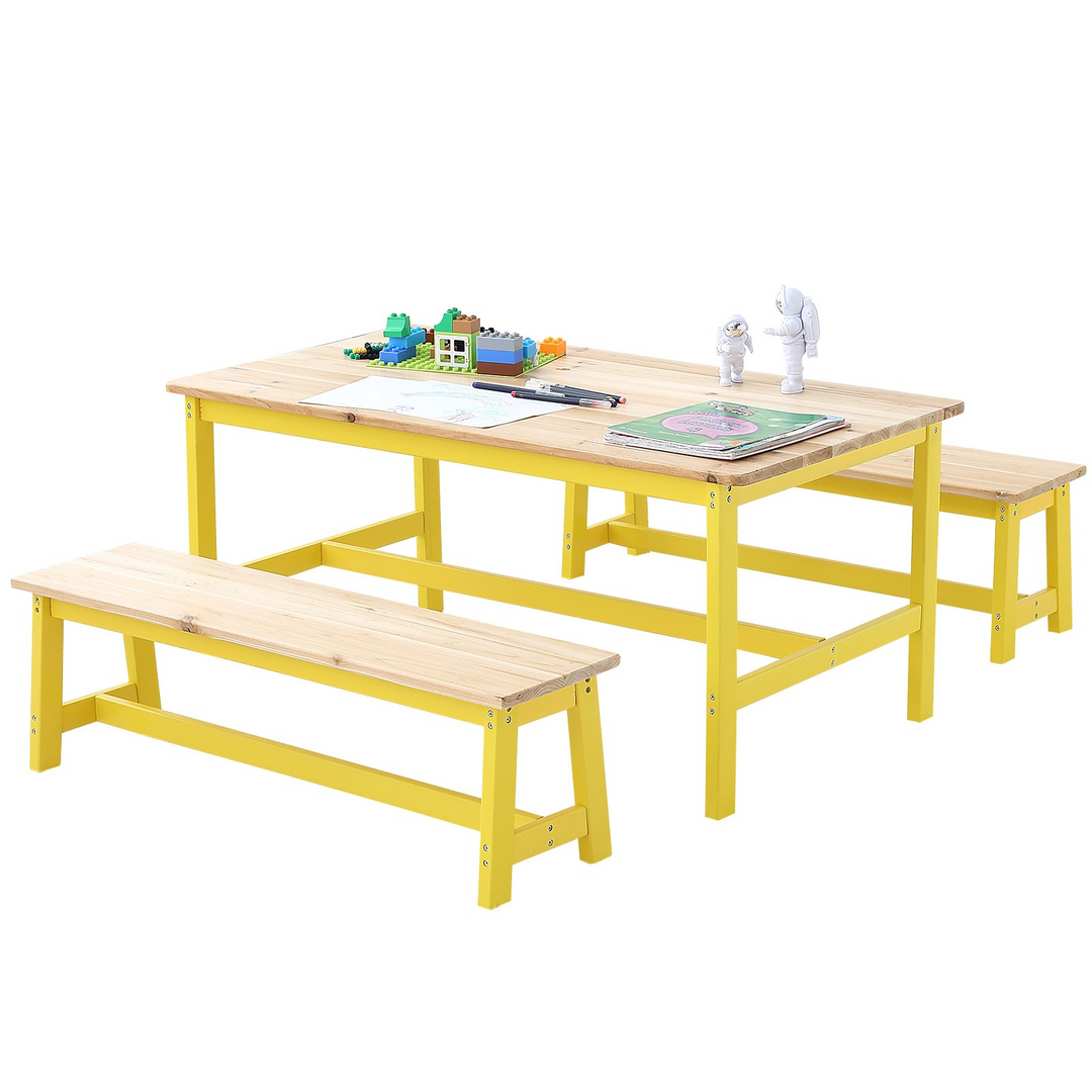 VEVOR Kids Table and Bench Set, Toddler Table and Chair Set of 3, Wood Activity Table for Art, Craft, Reading, Learning