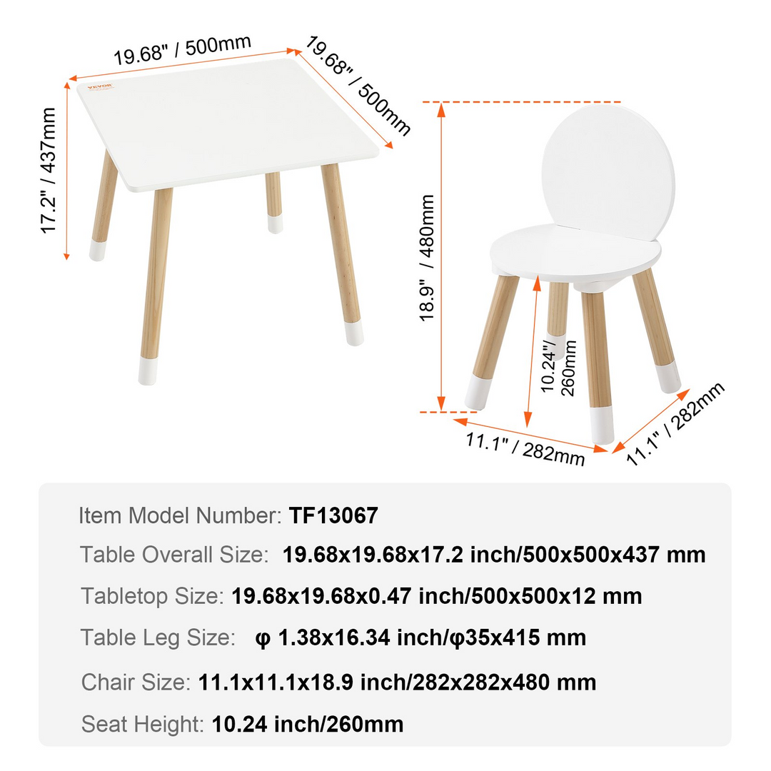 VEVOR Kids Table and 2 Chairs Set - Toddler Table and Chair Set for Multi-Activity Learning