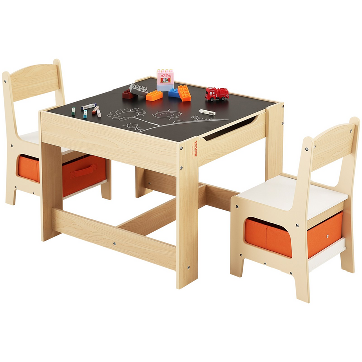 VEVOR Kids Table and Chair Set, Wooden Activity Table with Storage Space and Boxes, Kids Play Table for Toddlers Art, Craft, Reading, Learning